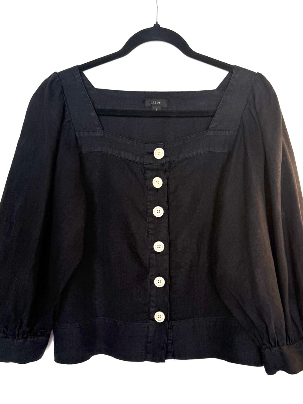 J. Crew 100% Linen Black Blouse with Buttons & Square-Neck